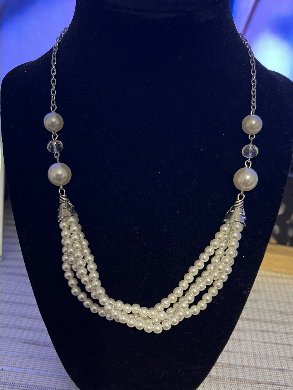 paparazzi Ivory Pearl Multi-Strand Necklace with Silver Accents
